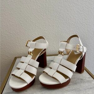 MICHAEL Michael Kors Reed White Multi-Strap Platform Sandals with Gold Hardware